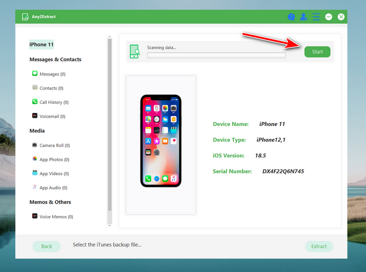 scansiona file di backup